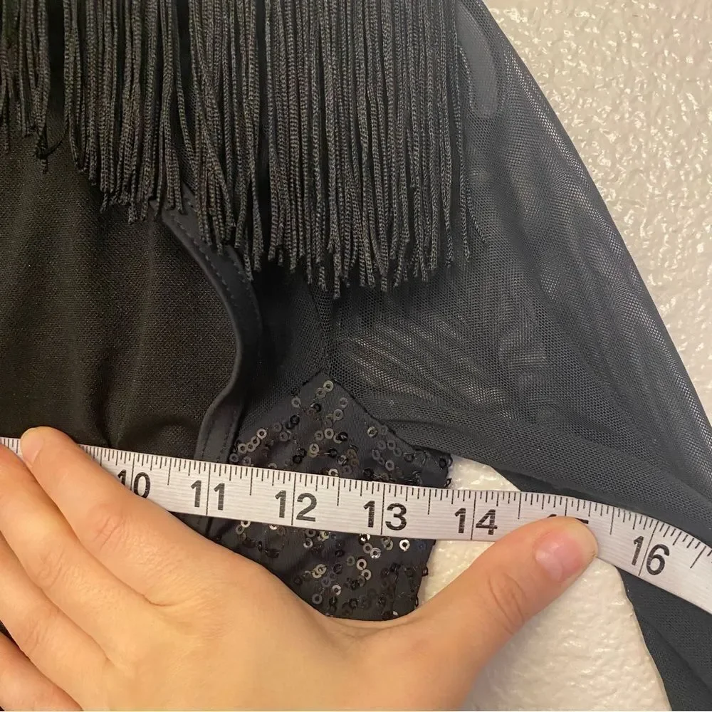 Weissman Dance costume black sequin Fringe Shoulder Leotard pants MT11429 SA